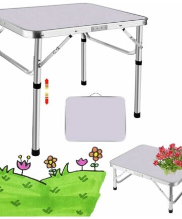 Picnic Table 2ft, Folding Camping Table with 2 Adjustable Height, Aluminium Carry BBQ Desk for Kitchen Outdoor, Unfolding Size: 60x45x26/56cmcm