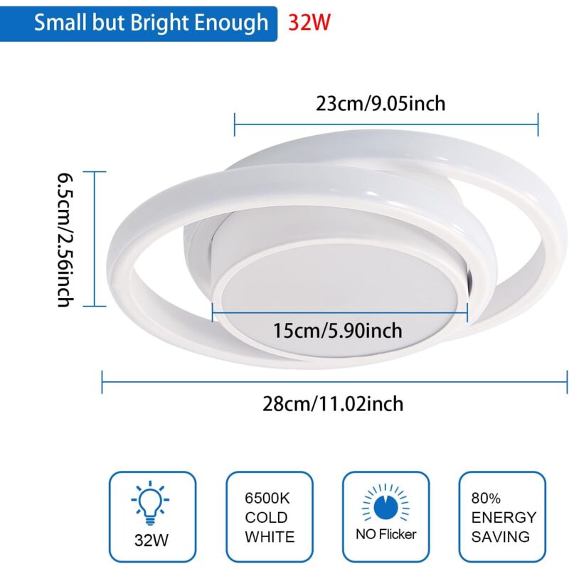 COMELY Modern LED Ceiling Light, Round Ceiling Lamp 27cm for Hallway, Bedroom, Bathroom, Kitchen, Living Room - 32W - White - Cool White Light 6500K - Image 4
