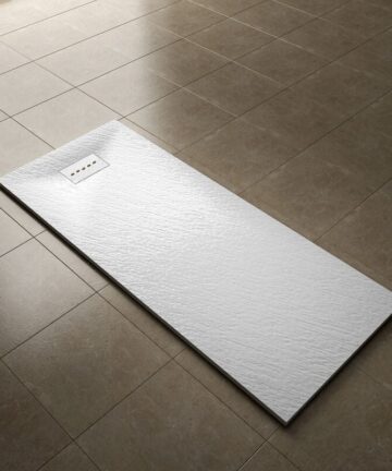 ELEGANT 1700x700mm Slip-Resistance Shower Tray White Slate Effect Square Shower Enclosure Base with Waste Trap and Drain Cover