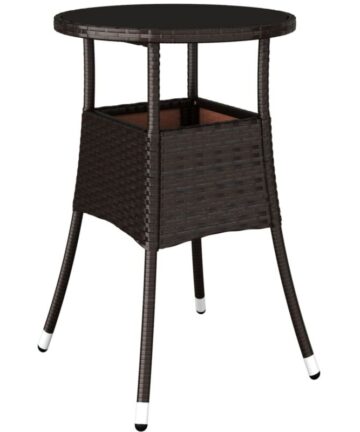 Garden Table Ã˜60x75 cm Tempered Glass and Poly Rattan Brown vidaXL