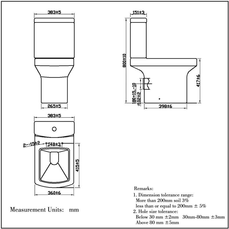 Close Coupled Toilet White Ceramic Square Modern Bathroom Pan & Seat WC Bathroom - Image 3