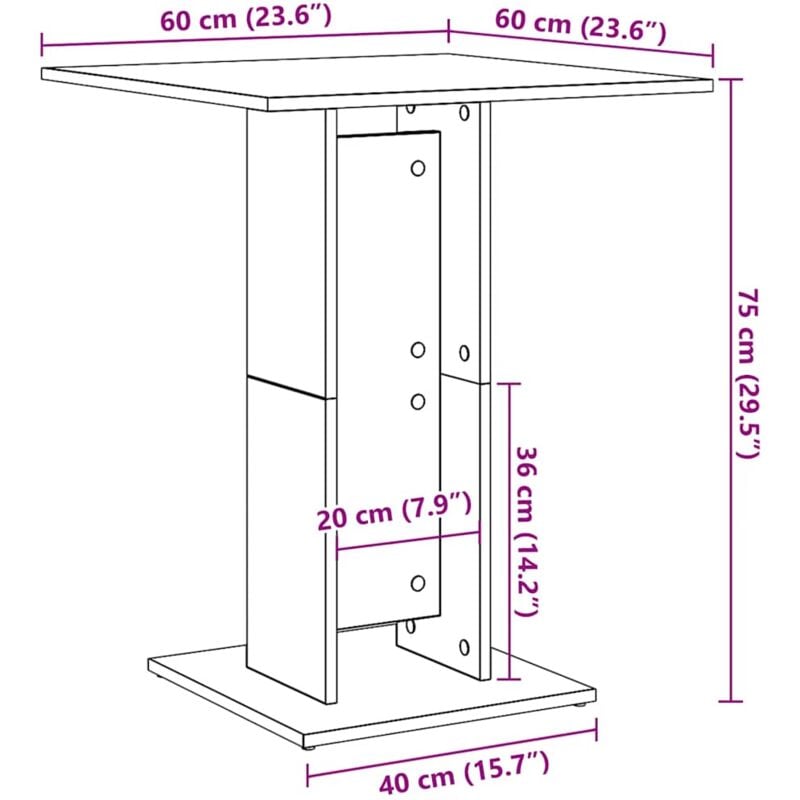 Bistro Table Brown Oak 60x60x75 cm Engineered Wood vidaXL - Image 3