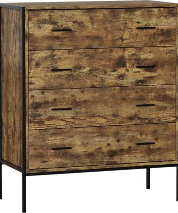 Brooklyn 4 Drawer Chest of Drawers Bedside Table Wood Bedroom Furniture Storage, Dark-Wood