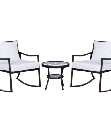 Outsunny 3 Pieces Rocking Chair Bistro Set Furniture Rattan Wicker Brown