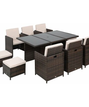 Outsunny 11PC Garden Rattan Dining Set Cushion Patio Table Chair Conservatory Brown