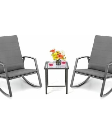 3PCS Outdoor Rattan Rocking Bistro Set Garden Patio Wicker Table & Chair Set