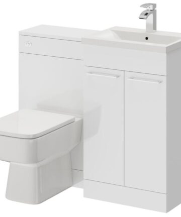 Napoli Gloss White 1000mm Vanity Unit Toilet Suite with 1 Tap Hole Basin and 2 Doors with Polished Chrome Handles