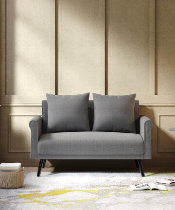 Grey Upholstered Loveseat with Rolled Arms