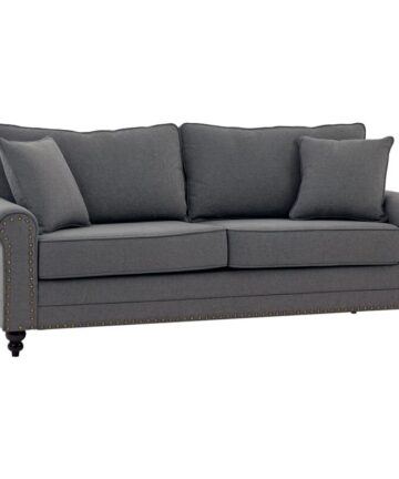 HOMCOM 3 Seater Sofas Fabric Sofa with Nailhead Trim Cushions and Throw Pillows Grey