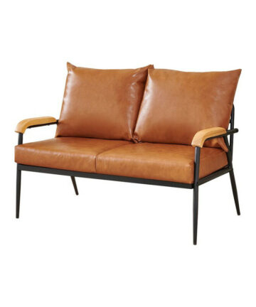 2-Seater Sofa Armchair Retro Modern Leisure Lounge Loveseat Sofa with PU Leather Cushion and Metal Frame Light Brown