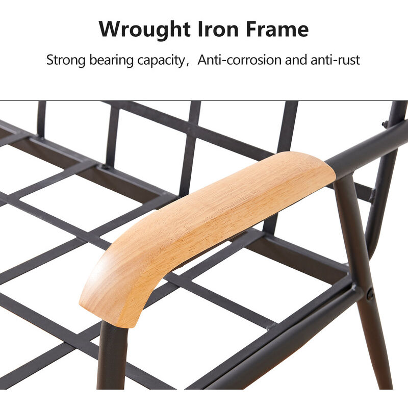 3-Seater Sofa Retro Modern Lounge Sofa with PU Leather Cushion and Metal Frame Black - Image 2