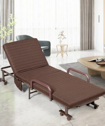 Folding Single Sofa Bed with Mattress Adjustable Portable Sleeper Bed W/ Wheels