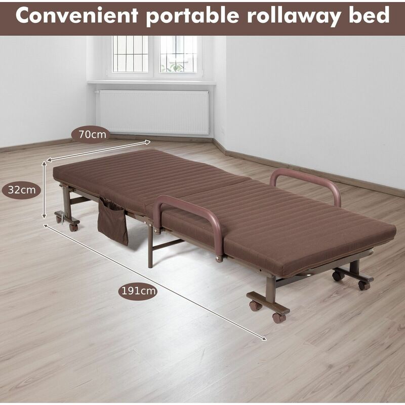 Folding Single Sofa Bed with Mattress Adjustable Portable Sleeper Bed W/ Wheels - Image 2