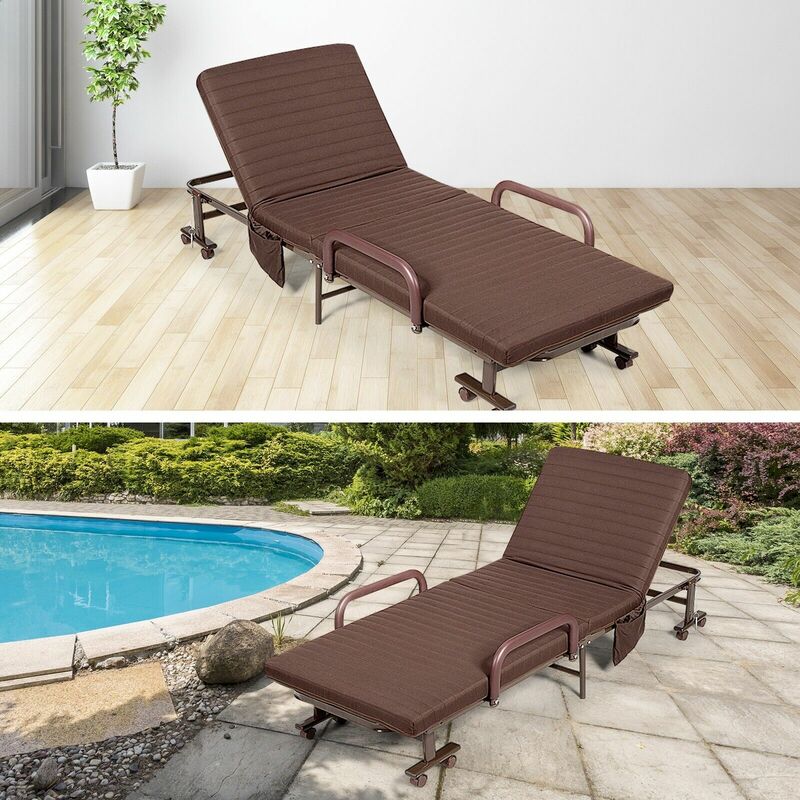 Folding Single Sofa Bed with Mattress Adjustable Portable Sleeper Bed W/ Wheels - Image 4