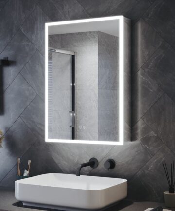 ELEGANT Bathroom Mirror Cabinet LED Illuminated Stainless Steel Cabinet Acrylic Light Strip 500 x 700mm with Demister Pad, Touch Sensor, Shaver Socket