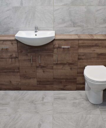 1740mm Vanity Walnut Oak Finish Bathroom Furniture Storage Suite Set Sink Toilet, Luxury D-Shape Toilet Pan-No tap