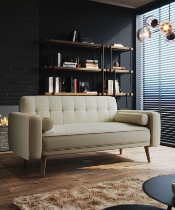 ELEGANT Sofa Bed 3 Seater Settee Recliner Couch Fabric Sofa Cover Click Clack Sofa Bed with Arms, Rubber Wooden Legs, Cream 1860 x 820 x 790 mm