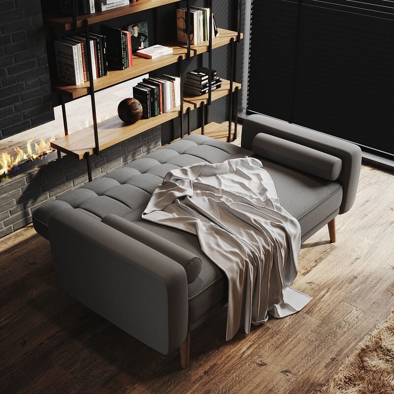 ELEGANT Sofa Bed 3 Seater Settee Recliner Couch Fabric Sofa Cover Click Clack Sofa Bed with Arms, Rubber Wooden Legs, Grey 1860 x 820 x 790 mm - Image 2