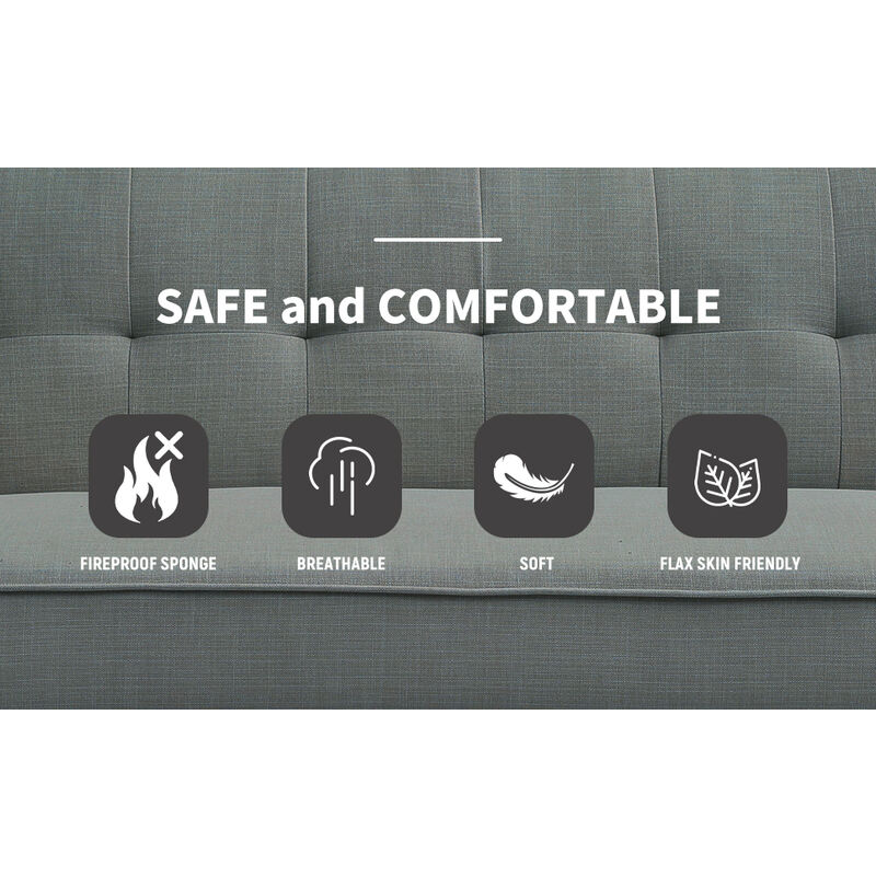 ELEGANT Sofa Bed 3 Seater Settee Recliner Couch Fabric Sofa Cover Click Clack Sofa Bed with Arms, Rubber Wooden Legs, Grey 1860 x 820 x 790 mm - Image 4