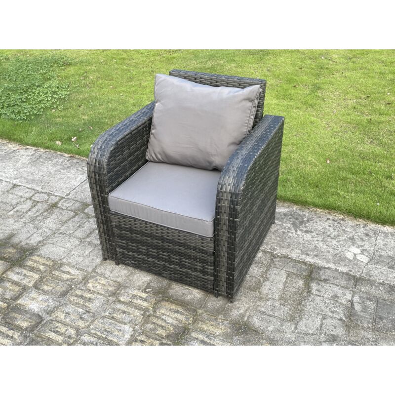 Fimous Rattan Single Reclining Arm Chair Adjustable Sofa Patio Outdoor Garden Furniture With Cushion - Image 2