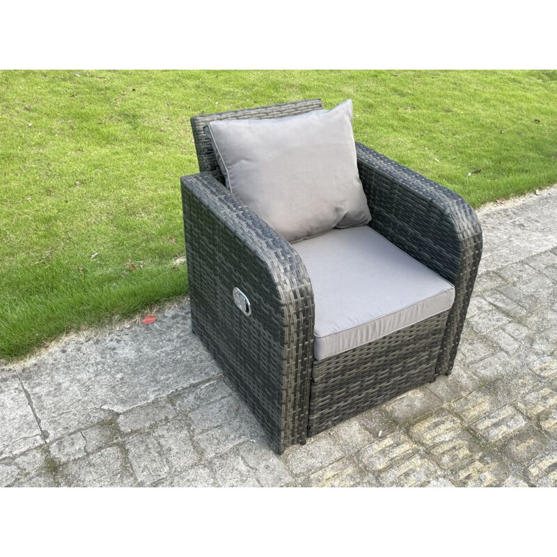 Fimous Rattan Single Reclining Arm Chair Adjustable Sofa Patio Outdoor Garden Furniture With Cushion - Image 3