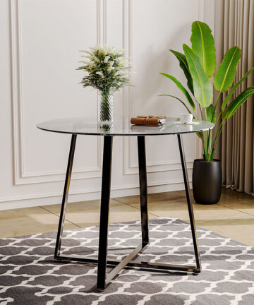 Modern Round Dining Table with Tempered Glass Top