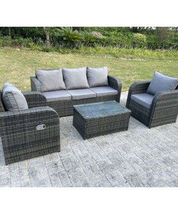 Fimous PE Rattan Garden Furniture Set Adjustable Chair Sofa Lounge Sofa Set Oblong Coffee Table