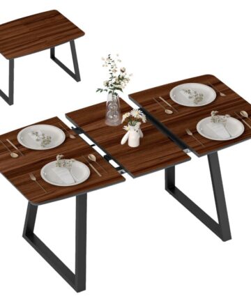 HOMCOM Extendable Dining Table Rectangular Wood Effect Tabletop with Steel Frame