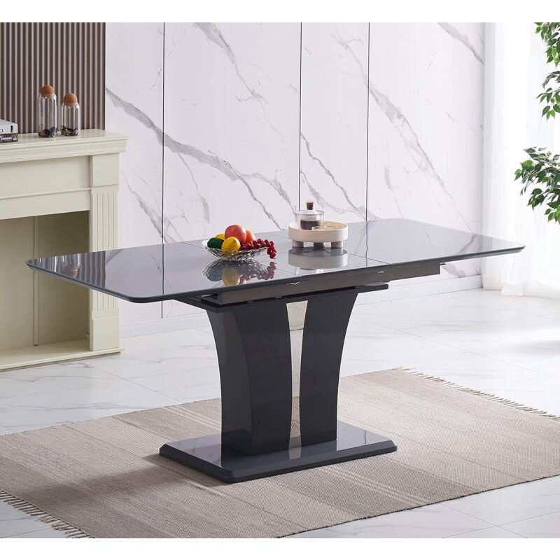 FURNIZONE UK Mozart Grey Glass Extending Dining Table with 4 Vienna Grey Faux Leather Chairs - Image 2