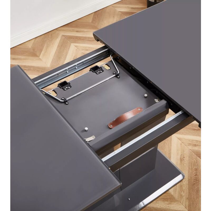 FURNIZONE UK Mozart Grey Glass Extending Dining Table with 4 Vienna Grey Faux Leather Chairs - Image 4