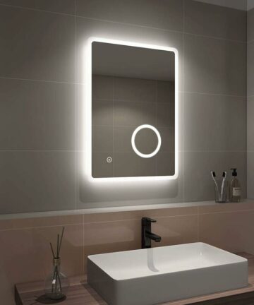 EMKE LED Bathroom Mirror Illuminated Wall Mirror Touch Switch + Demister Pad + Shaver Socket + 3X Magnifying Mirror, 500 x 700mm, Vertical