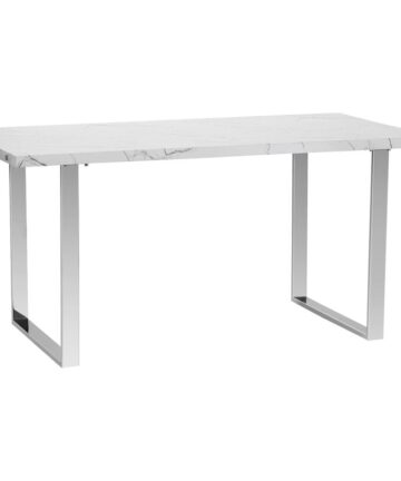 Modern Dining Table with Marble Effect Top Steel Legs for Living Room White