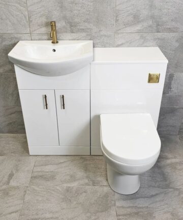 1050mm Bathroom Vanity Suite Sink Toilet Unit With Gold Brushed Brass Handles, With Tap & Waste