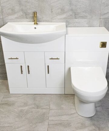 Bathroom Vanity Suite With Brushed Brass Handles 1250mm 1350mm 1450mm Units, 1450mm-With Tap & Waste