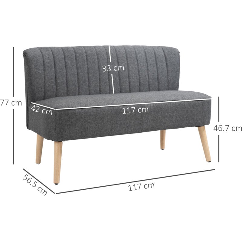 HOMCOM Modern Double Seat Sofa Compact Loveseat Couch Padded Velvet Wood Legs Grey - Image 2