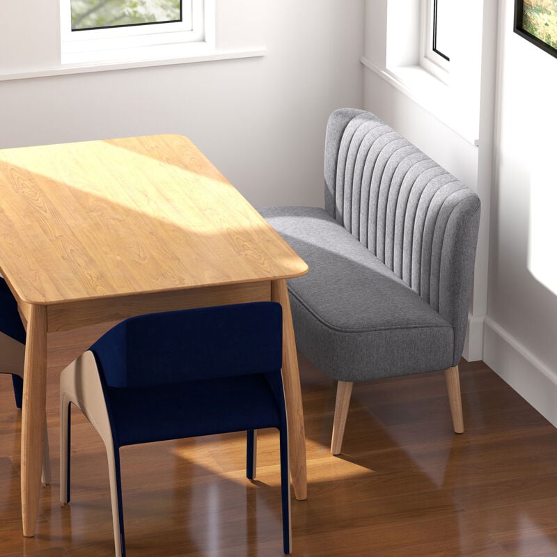 HOMCOM Modern Double Seat Sofa Compact Loveseat Couch Padded Velvet Wood Legs Grey - Image 3