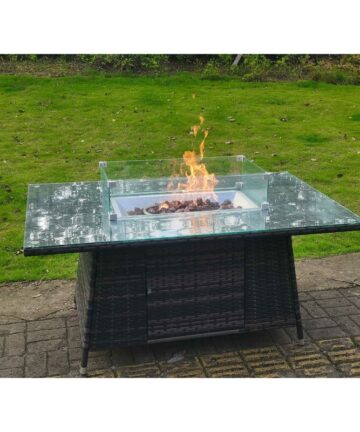 Fimous Dark Grey Mixed Rattan Fire Pit Table Dining Table Gas Heater Burner Garden Furniture Accessory Patio