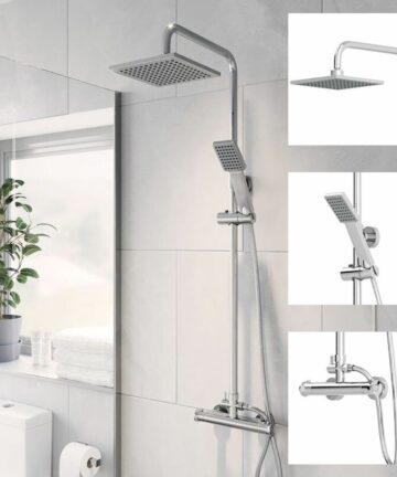 Bathroom Thermostatic Mixer Shower Set Square Chrome Twin Head Exposed Valve
