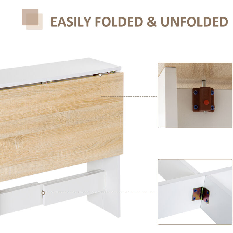 HOMCOM Wooden Folding Table Writing Desk Oak, White Home Office - Image 4