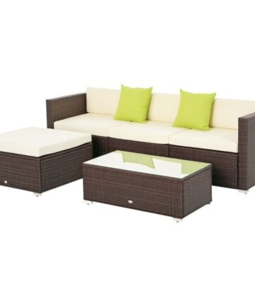 Outsunny 5 Pieces Rattan Sofa Set Wicker Sectional Cushion Patio Brown