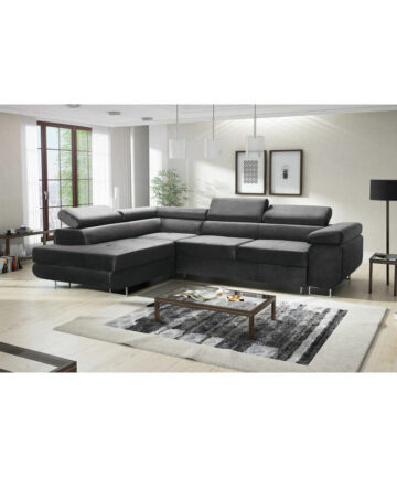 Aston Velvet Left Hand Facing Corner Sofa Bed with Storage and Lift Mechanism - Dark Grey