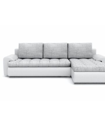 Tokyo Right Hand Facing Pleated Fabric Corner Sofa Bed - Light Grey & White