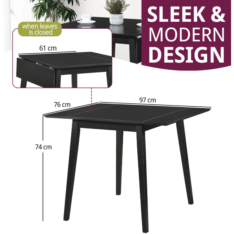 Hallowood Furniture Ledbury Small Drop Leaf Table Black Finish, Space-Saving Solid Wood Rectangular Extendable Folding Dining Table for Kitchen, Home or Cafe - Image 3