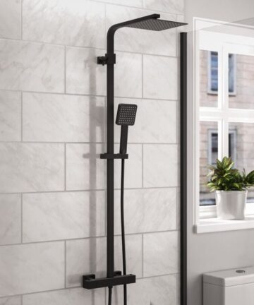 Nes Home Modern Square Matte Black Exposed Thermostatic Mixer Shower Set With Shower Head and Handheld