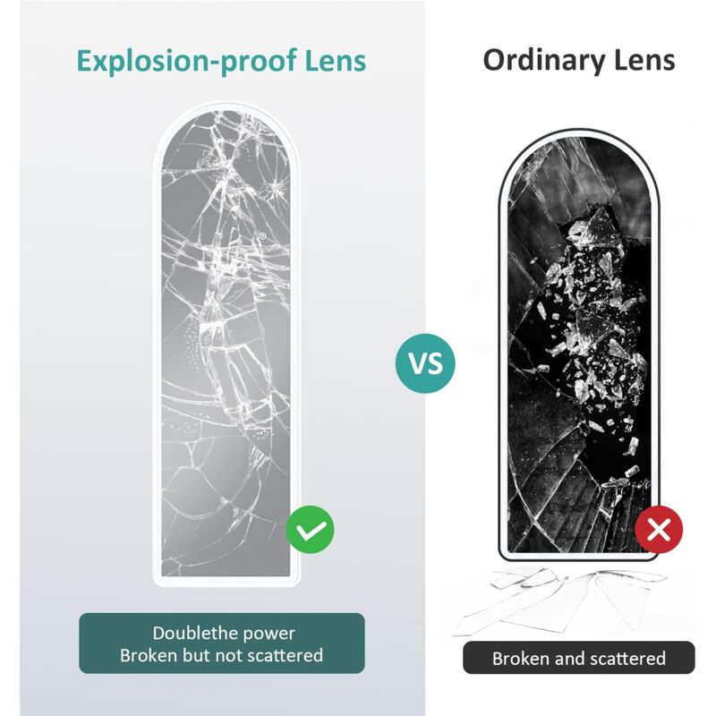 EMKE FreeStanding Floor Mirror Arched Dressing Mirror with Dimming & 3 Color Full Length Mirror with Led Lights 147x45cm White - Image 4