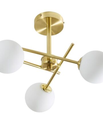 Litecraft Estelle Ceiling Light Bathroom Semi Flush IP44 3 Arm - Satin Brass