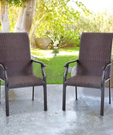 PHIVILLA Garden Chairs Set of 2 Outdoor Rattan Chairs Patio Chair Metal Powder Coating Garden Furniture