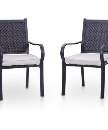 PHIVILLA Patio Chairs Set of 2 Metal Rattan Chair with Cushion Outdoor Garden Chair Weather Resistant