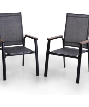 PHIVILLA Garden Chairs Set of 2 Metal Patio Chairs with Textline Balcony Outdoor Dinning Chairs