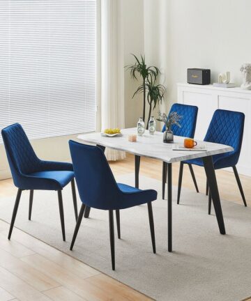 Dining Table, 120x75x75cm Kitchen Dining Table, 4 Seater Rectangular Dinner Tables with Metal Legs,White